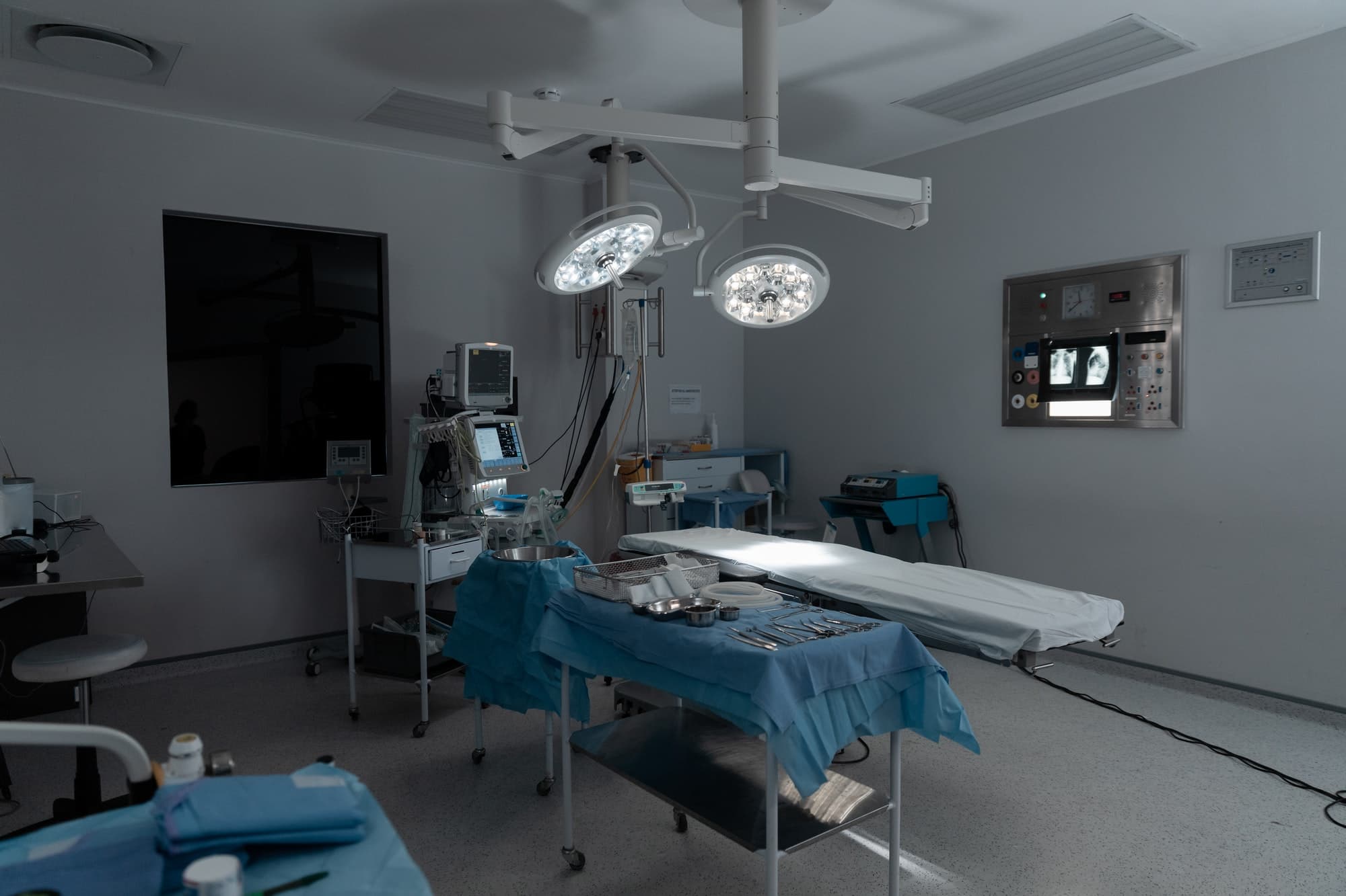 Modern operating theatre with surgical instruments and equipment
